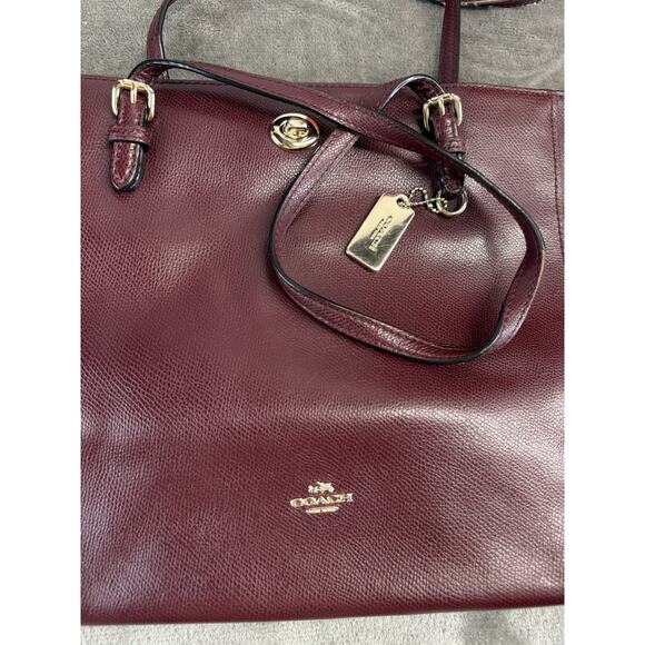Coach Turnlock Leather Tote Bag Oxblood Burgundy Pebbled Gold Hardware - Picture 14 of 14